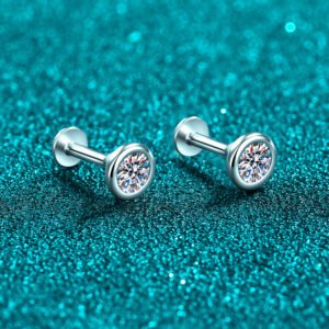 S925 Sterling Silver Moissanite Stud Earrings for Women, Bubble Screw-back Design, Simple and Elegant