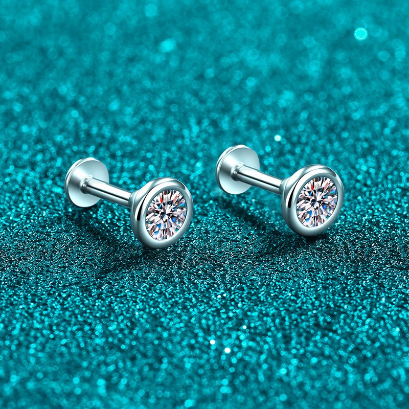 S925 Sterling Silver Moissanite Stud Earrings for Women, Bubble Screw-back Design, Simple and Elegant