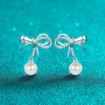 S925 Silver Moissanite Pearl Earrings Butterfly Bow Sweet Cute Elegant Design