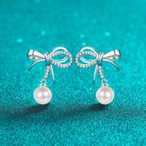 S925 Silver Moissanite Pearl Earrings Butterfly Bow Sweet Cute Elegant Design