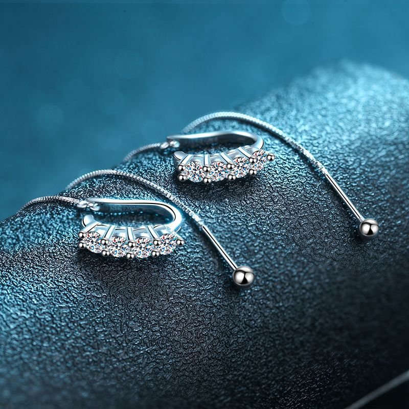 S925 Sterling Silver Earrings Women High-End Light Luxury Design Anti-Loss Ear Thread Moissanite Ear Clip Earrings