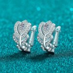 S925 Sterling Silver Moissanite Feather Earrings for Women, Light Luxury Elegant Lady High-End Fashion