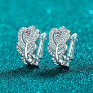 S925 Sterling Silver Moissanite Feather Earrings for Women, Light Luxury Elegant Lady High-End Fashion