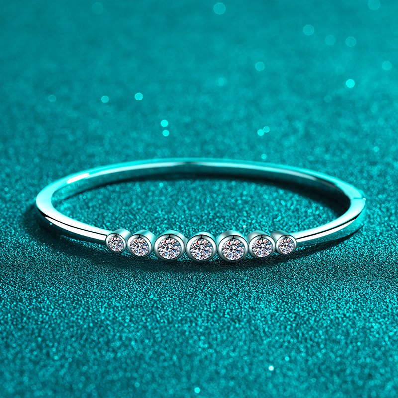 S925 Sterling Silver Bubble Moissanite Bracelet, Fashionable Minimalist Bangle, Gift for Women, Wholesale