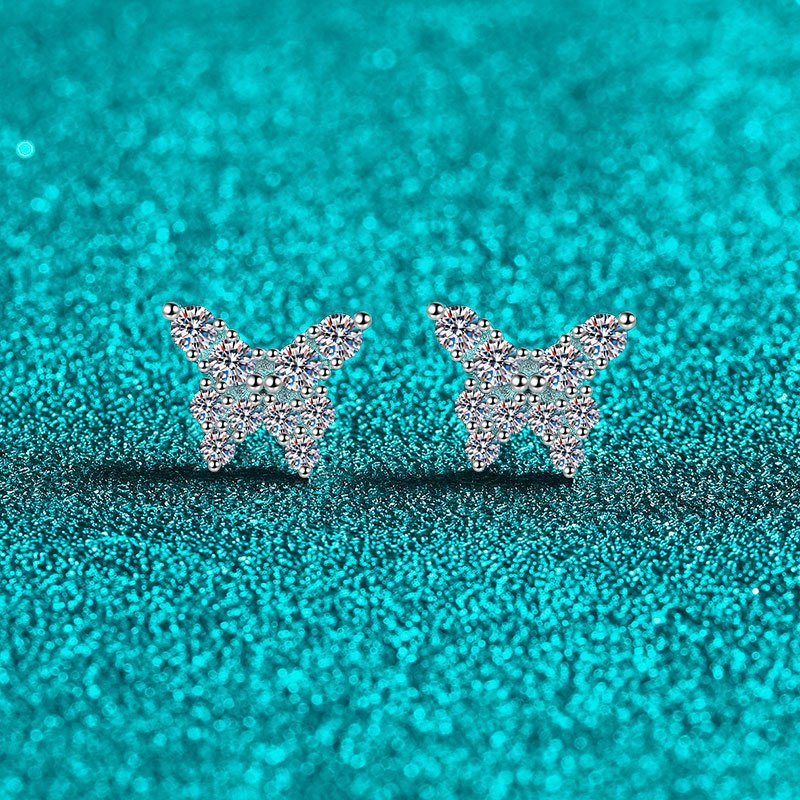 S925 Sterling Silver Butterfly Moissanite Earrings for Women, Sweet and Light Luxury, Simple and Elegant, Daily Wear