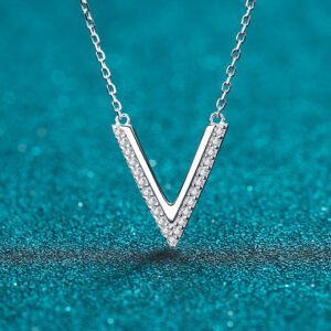 V-Shape Moissanite Pendant Necklace in Silver Tone