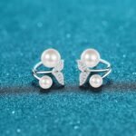 S925 Sterling Silver Mermaid Tail Earrings for Women, Two Ways to Wear, Freshwater Pearl, Crushed Stone, Moissanite Stud Earrings