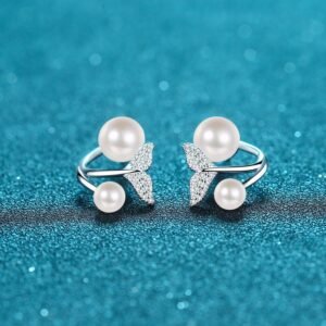 S925 Sterling Silver Mermaid Tail Earrings for Women, Two Ways to Wear, Freshwater Pearl, Crushed Stone, Moissanite Stud Earrings