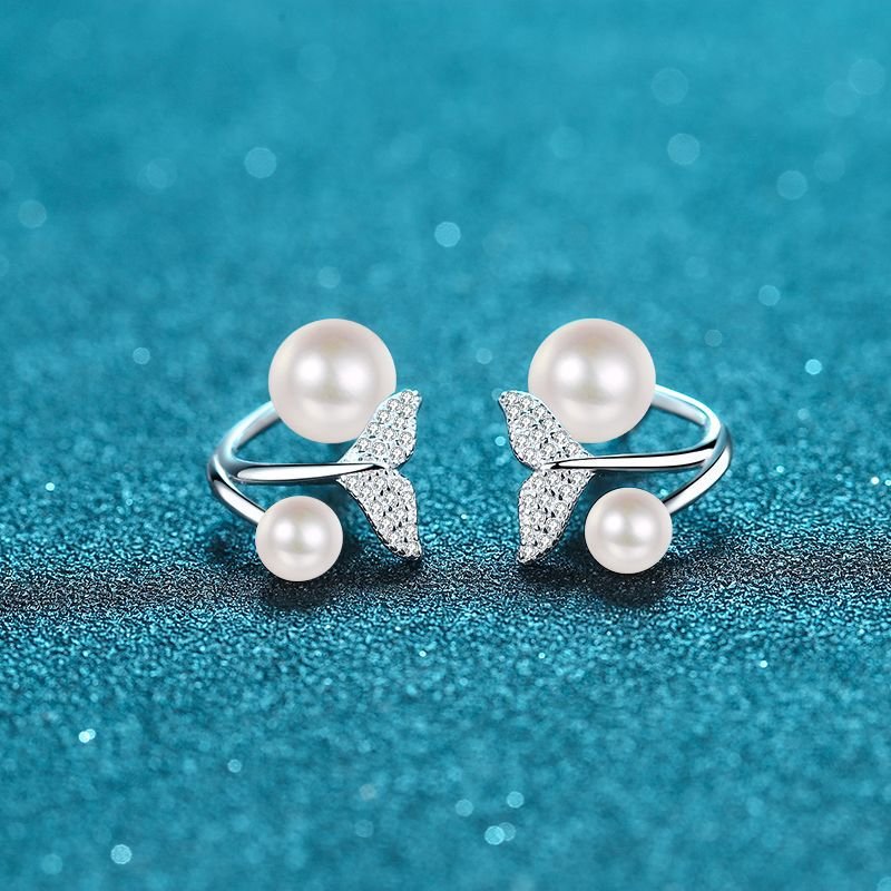 S925 Sterling Silver Mermaid Tail Earrings for Women, Two Ways to Wear, Freshwater Pearl, Crushed Stone, Moissanite Stud Earrings