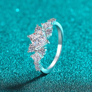 S925 Sterling Silver Moissanite Ring for Women, Square Geometric Design, Light Luxury Fashion