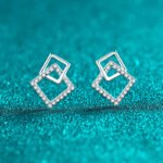 S925 Sterling Silver Moissanite Stud Earrings for Women Geometric Square Minimalist Fashion