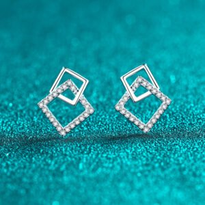 S925 Sterling Silver Moissanite Stud Earrings for Women Geometric Square Minimalist Fashion
