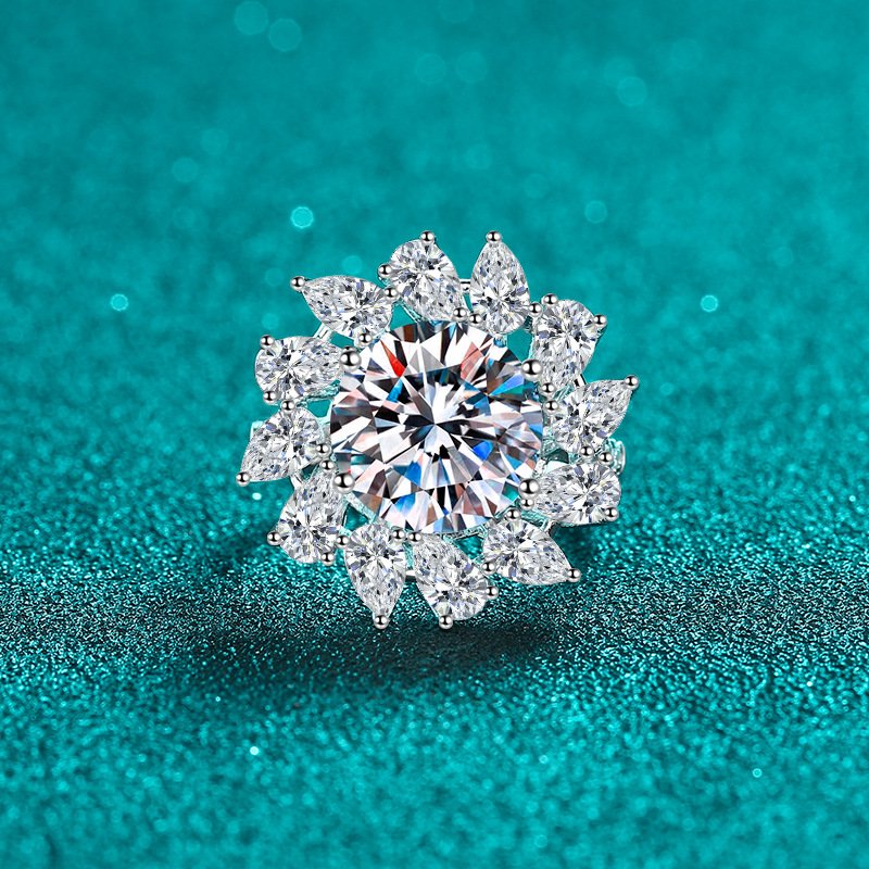 S925 Sterling Silver Moissanite Ring for Women, 5 Carat Pear Cut with Bezel Setting, Elegant and Luxurious