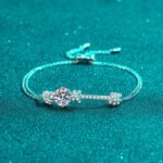 S925 Sterling Silver Women's Double Chain Push-Pull Design Bracelet, 2 Carat Moissanite, Factory Direct Wholesale