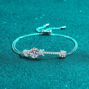 S925 Sterling Silver Women's Double Chain Push-Pull Design Bracelet, 2 Carat Moissanite, Factory Direct Wholesale