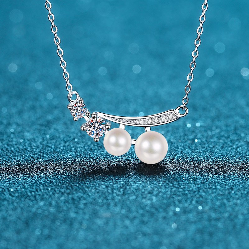 S925 Sterling Silver Necklace for Women, Moissanite Pendant with Freshwater Pearl, Choker Chain, Factory Direct Wholesale