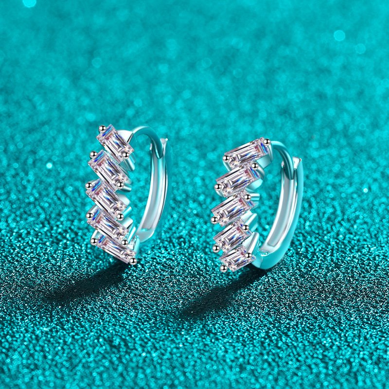 S925 Sterling Silver Moissanite Stud Earrings for Women, Emerald Cut, Elegant Fashion Gift