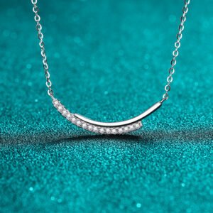 S925 Sterling Silver Moissanite Necklace for Women, Smile Pavé Line Chain, Simple High-End Cool Style, Gift for Friends