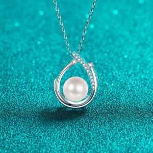 S925 Sterling Silver Moissanite Round Pearl Necklace Fashion Commuter Collarbone Chain Simple Atmosphere High-end Design