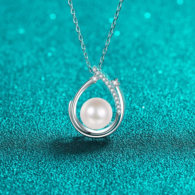 S925 Sterling Silver Moissanite Round Pearl Necklace Fashion Commuter Collarbone Chain Simple Atmosphere High-end Design