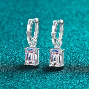S925 Sterling Silver Moissanite Stud Earrings for Women, Rectangular Drop, Luxury Style, Fashion Daily Wear