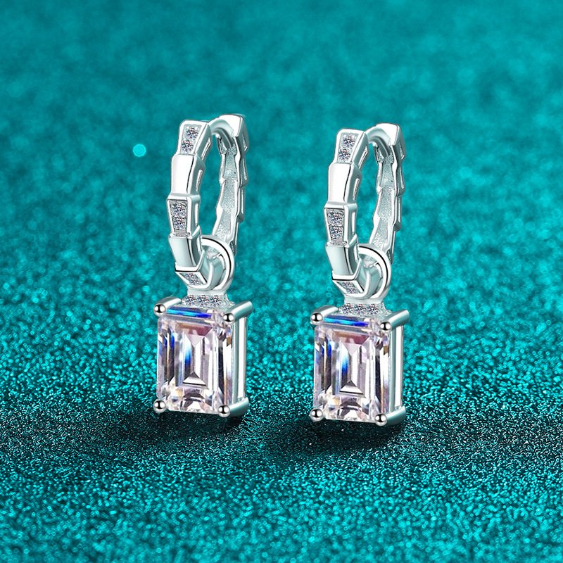 S925 Sterling Silver Moissanite Stud Earrings for Women, Rectangular Drop, Luxury Style, Fashion Daily Wear