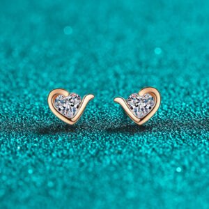 S925 Sterling Silver Moissanite Champagne Gold Heart-Shaped Earrings for Women, Unique Design, Exquisite and Compact, Daily Versatile