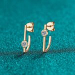 S925 Sterling Silver Minimalist Irregular Moissanite Champagne Gold Earrings for Women