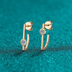 S925 Sterling Silver Minimalist Irregular Moissanite Champagne Gold Earrings for Women
