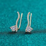 S925 Silver Moissanite Champagne Gold Heart Earrings for Women, Fashionable Line Art Earrings