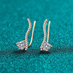 S925 Silver Moissanite Champagne Gold Heart Earrings for Women, Fashionable Line Art Earrings