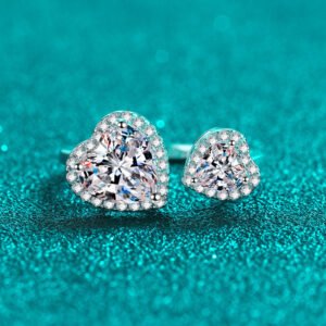 S925 Sterling Silver Open Ring with Moissanite Heart Design for Women