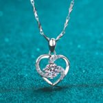 S925 Sterling Silver Heart Pendant Necklace with Moissanite, Short Choker, Factory Direct Wholesale