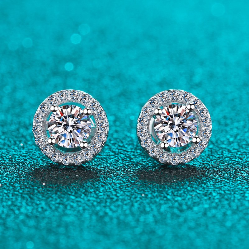 Moissanite Earrings 925 Silver Student Women Korean Japanese Simple Round Stud