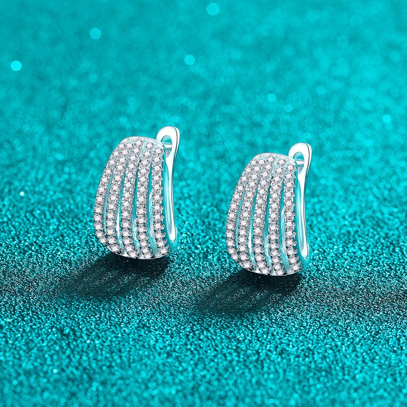 S925 Sterling Silver Moissanite Stud Earrings for Women, Full Diamond-Cut, Fashionable Ear Cuff, Simple Style, Holiday Gift