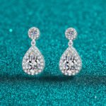 S925 Sterling Silver Moissanite Stud Earrings for Women, Drop Shape, Sparkling Elegant Minimalist Gift