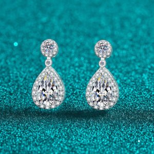 S925 Sterling Silver Moissanite Stud Earrings for Women, Drop Shape, Sparkling Elegant Minimalist Gift