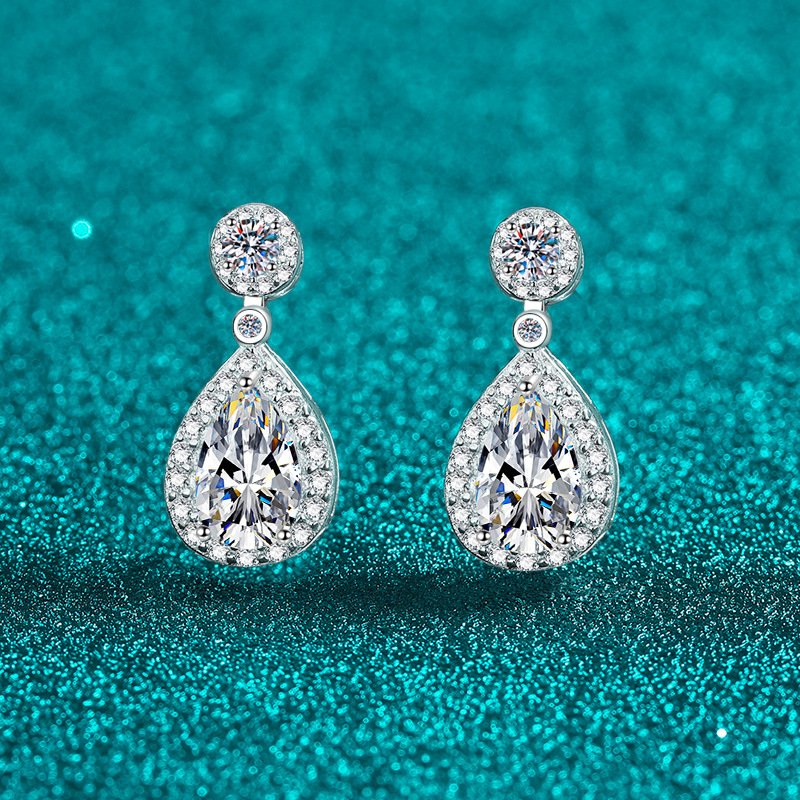 S925 Sterling Silver Moissanite Stud Earrings for Women, Drop Shape, Sparkling Elegant Minimalist Gift