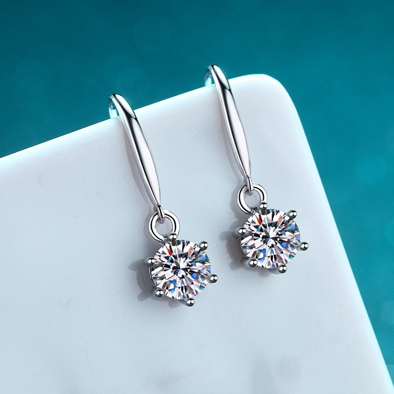 S925 Sterling Silver Ear Hooks Women Six-Prong Moissanite Earrings Plated Gold Factory Direct Wholesale