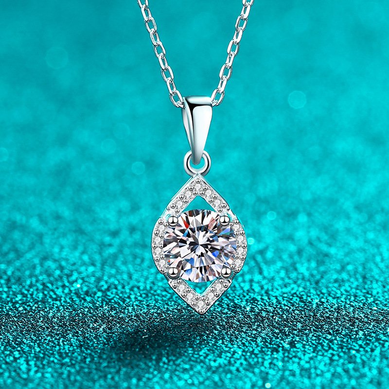 S925 Sterling Silver Moissanite Necklace for Women, Drop Hollow Pendant, Daily Versatile Fashion Trend Gift