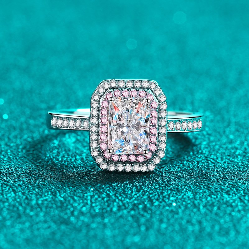 925 Silver Plated Rose Gold and Platinum Tone 1 Carat Moissanite Radiant Emerald Cut Ring
