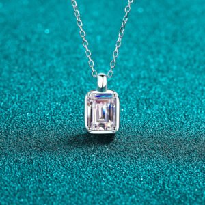 S925 Sterling Silver Moissanite Necklace for Women, Minimalist Square Pendant, Collarbone Chain, Daily Versatile