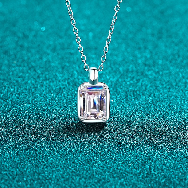 S925 Sterling Silver Moissanite Necklace for Women, Minimalist Square Pendant, Collarbone Chain, Daily Versatile