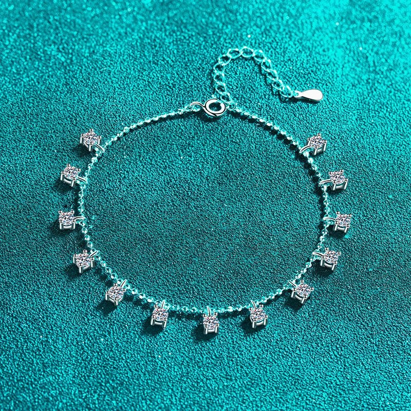 S925 Sterling Silver Moissanite Bracelet, Light Luxury Tassel Bangle, Elegant Daily Wear, Factory Stock