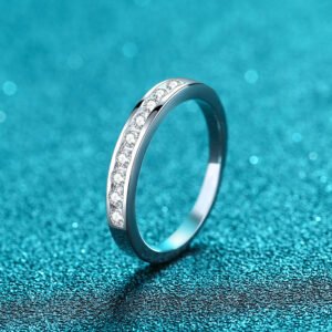 925 Silver Ring for Women Simple Band Ring with Bezel Set 27 Point Moissanite Ring Factory Direct