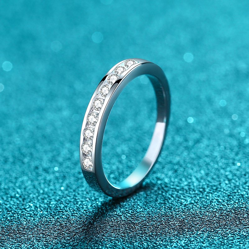 925 Silver Ring for Women Simple Band Ring with Bezel Set 27 Point Moissanite Ring Factory Direct