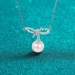 S925 Silver Moissanite Pearl Necklace for Women, Butterfly Bow Sweet Pendant, Cute Girl Collarbone Chain, Simple Versatile Style