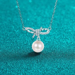 S925 Silver Moissanite Pearl Necklace for Women, Butterfly Bow Sweet Pendant, Cute Girl Collarbone Chain, Simple Versatile Style