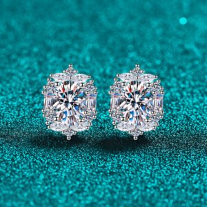 S925 Sterling Silver Moissanite Stud Earrings for Women, Oval Shape, Luxurious and Elegant, Fashionable and Versatile