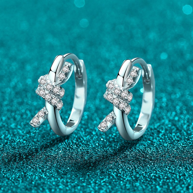 S925 Silver Moissanite Earrings with Knot Design, Fashionable Ear Accessories